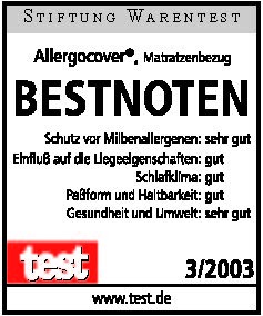 Печать Stiftung Warentest: чехол на матрас Allergocover, высшие оценки, выпуск 3/2003